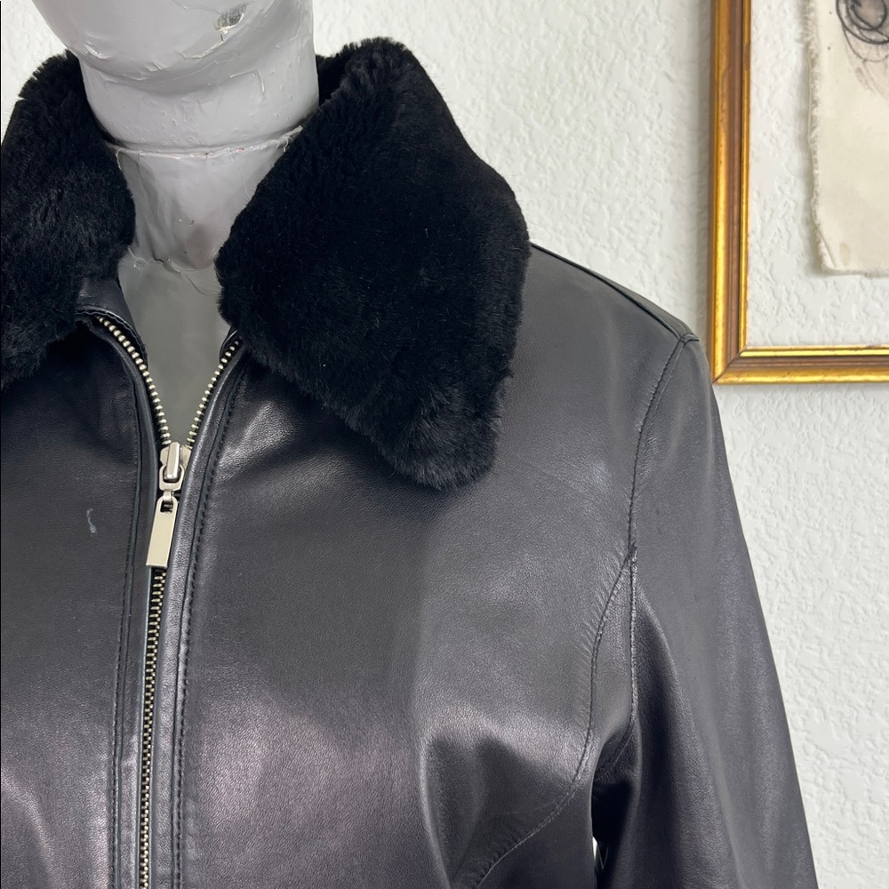 Winlit Leather Jacket Fur Collar Belted Midi Thinsulate - Picture 2 of 10